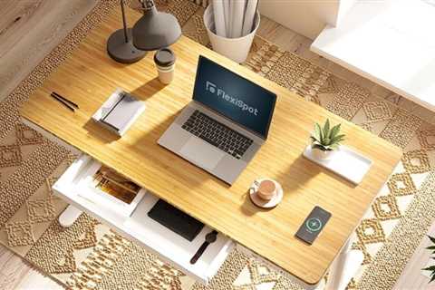 A bamboo standing desk that can hold up to 220 pounds